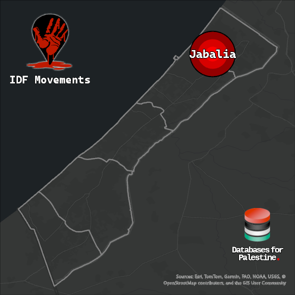 Map showing the location of Jabalia inside Gaza.